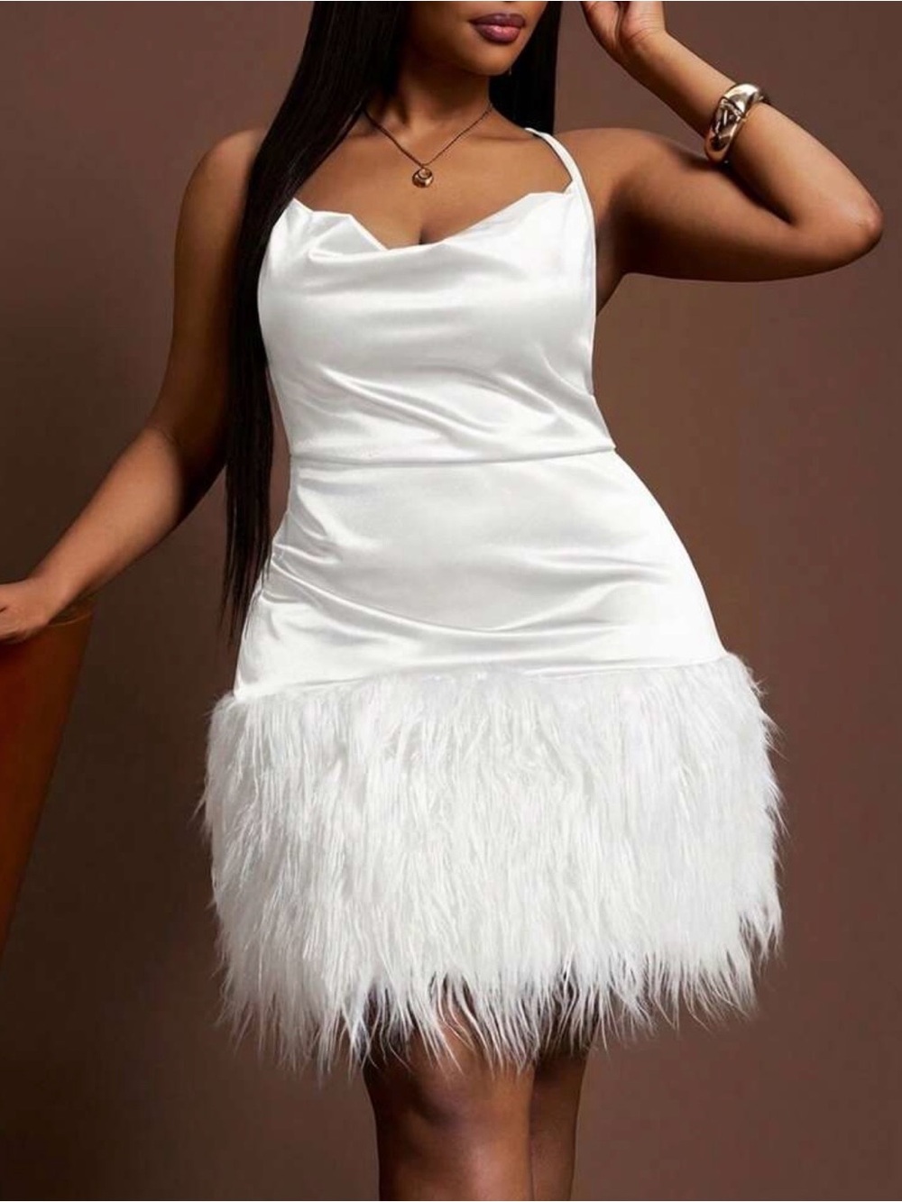 🤍 SHEIN Satin Slip Dress with Feather Hem